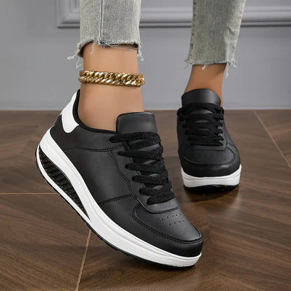 Zapatillas Mujer Plataforma Cuero Sintético Cordones Suela Gruesa
