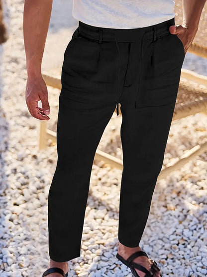 Pantalones Lino Hombre Anchos Cordón Ajustable