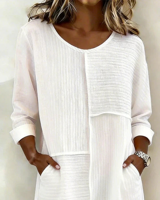 Vestido mujer algodón y lino texturizado cómodo casual verano