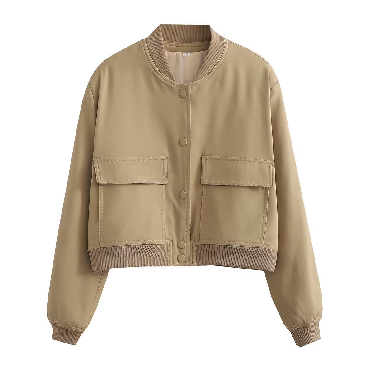 Chaqueta corta mujer con botones hombros acolchados y bolsillo solapa