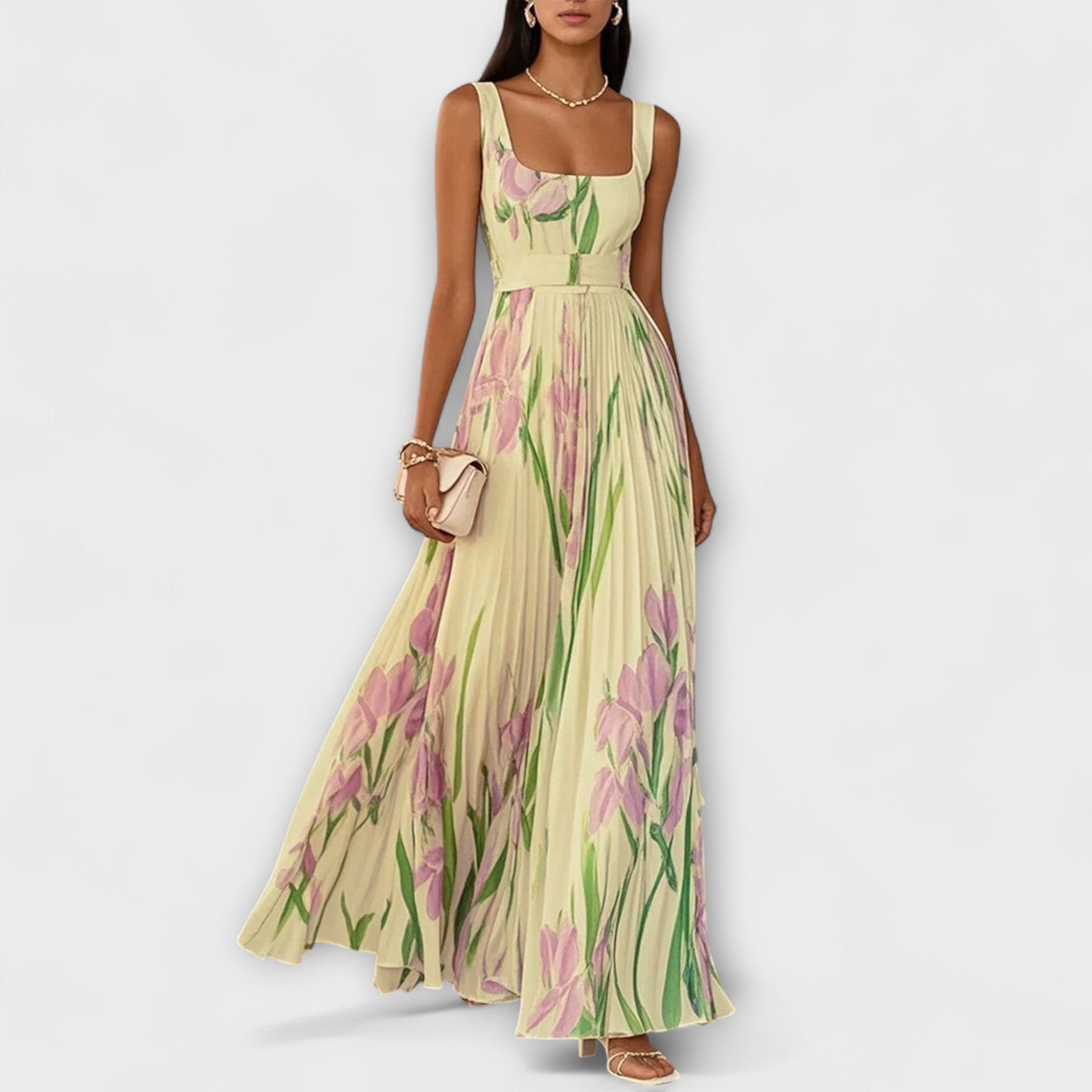 Vestido maxi mujer sin mangas estampado floral fluido