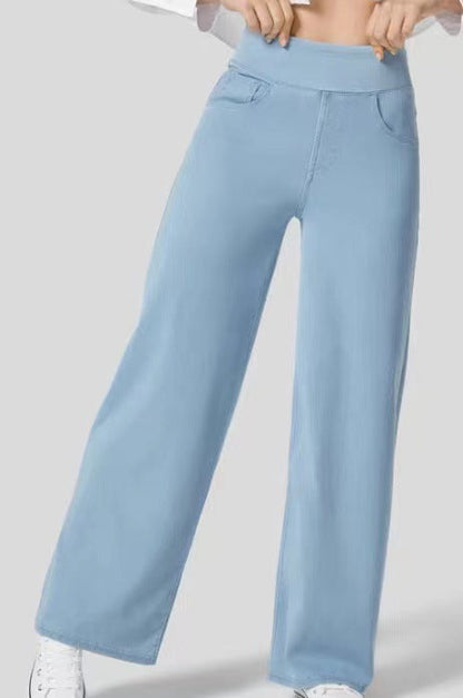Pantalones mujer denim elástico talle alto pierna ancha moldeadores