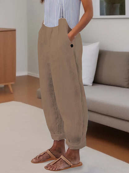Pantalón Mujer de Lino Talle Alto Corte Relajado