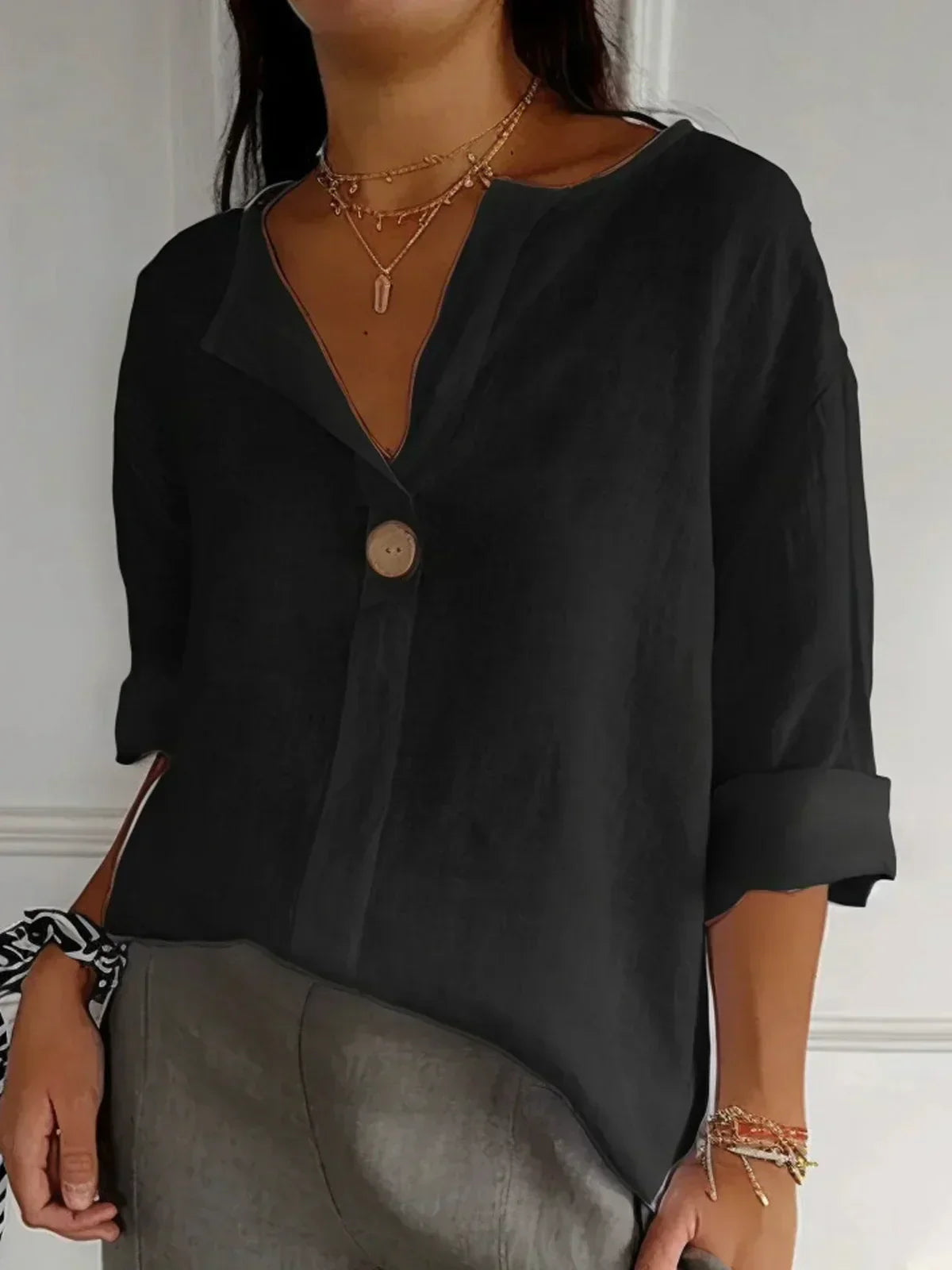 Blusa Mujer Fluida Escote en V Corte Relajado