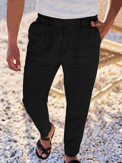 Pantalones Lino Hombre Anchos Cordón Ajustable