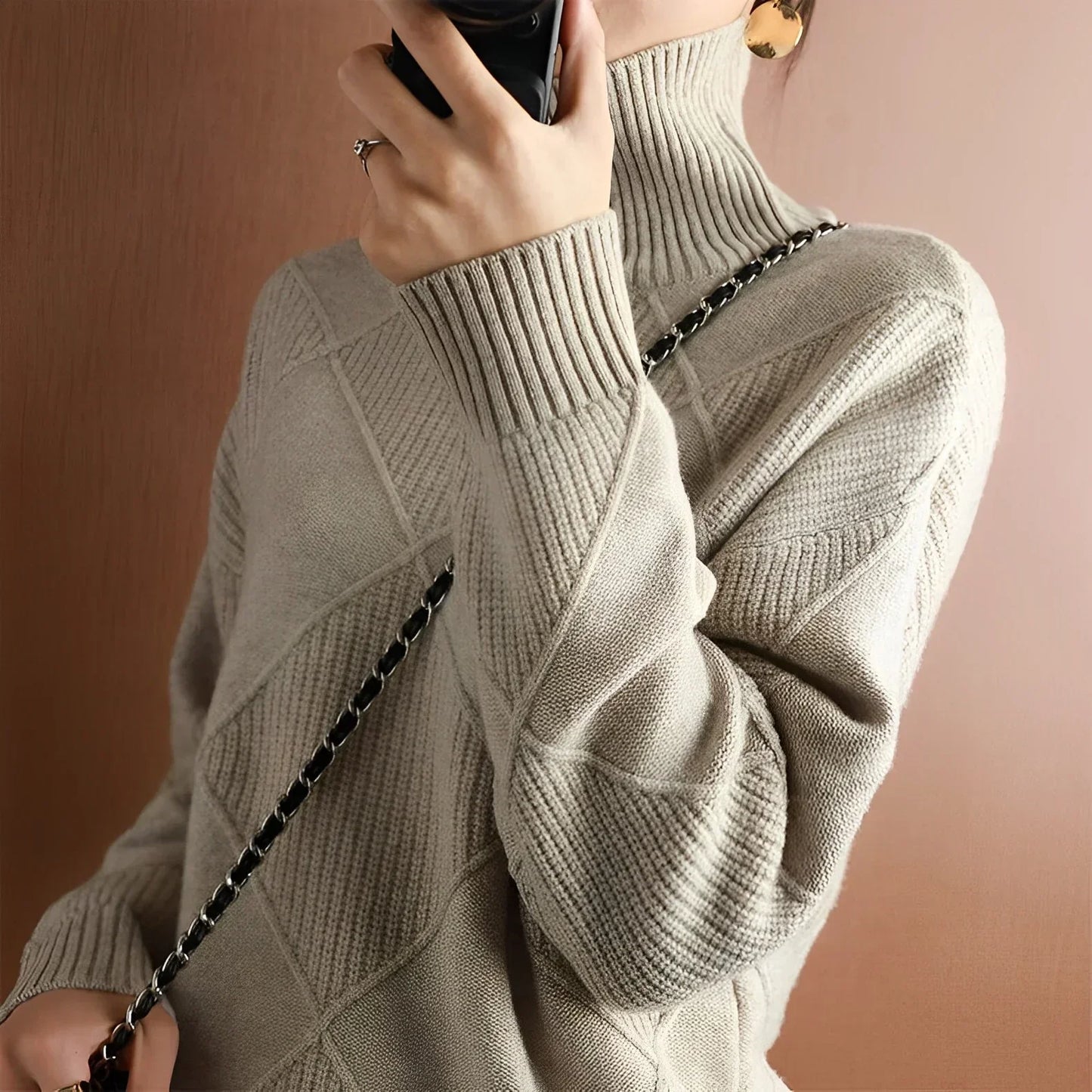 Jersey Mujer de Punto Estructurado Cuello Alto