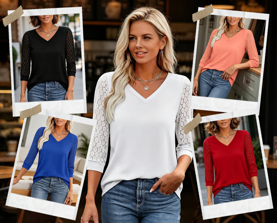 Blusa Mujer Escote en V Manga Calada