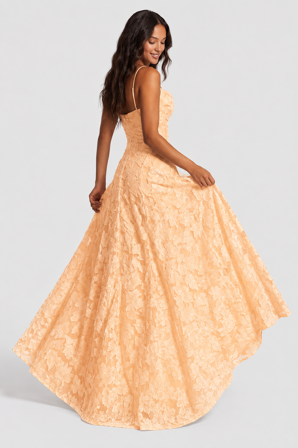 Vestido Largo Mujer de Encaje Floral Ajuste Holgado