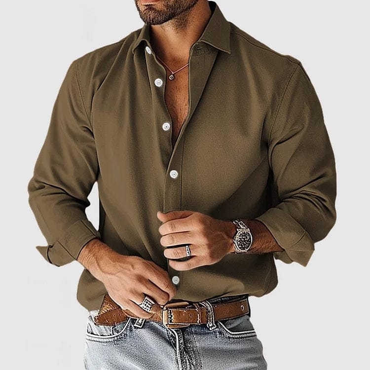 Camisa Hombre Tejido Ligero Botones Frontales Corte Elegante