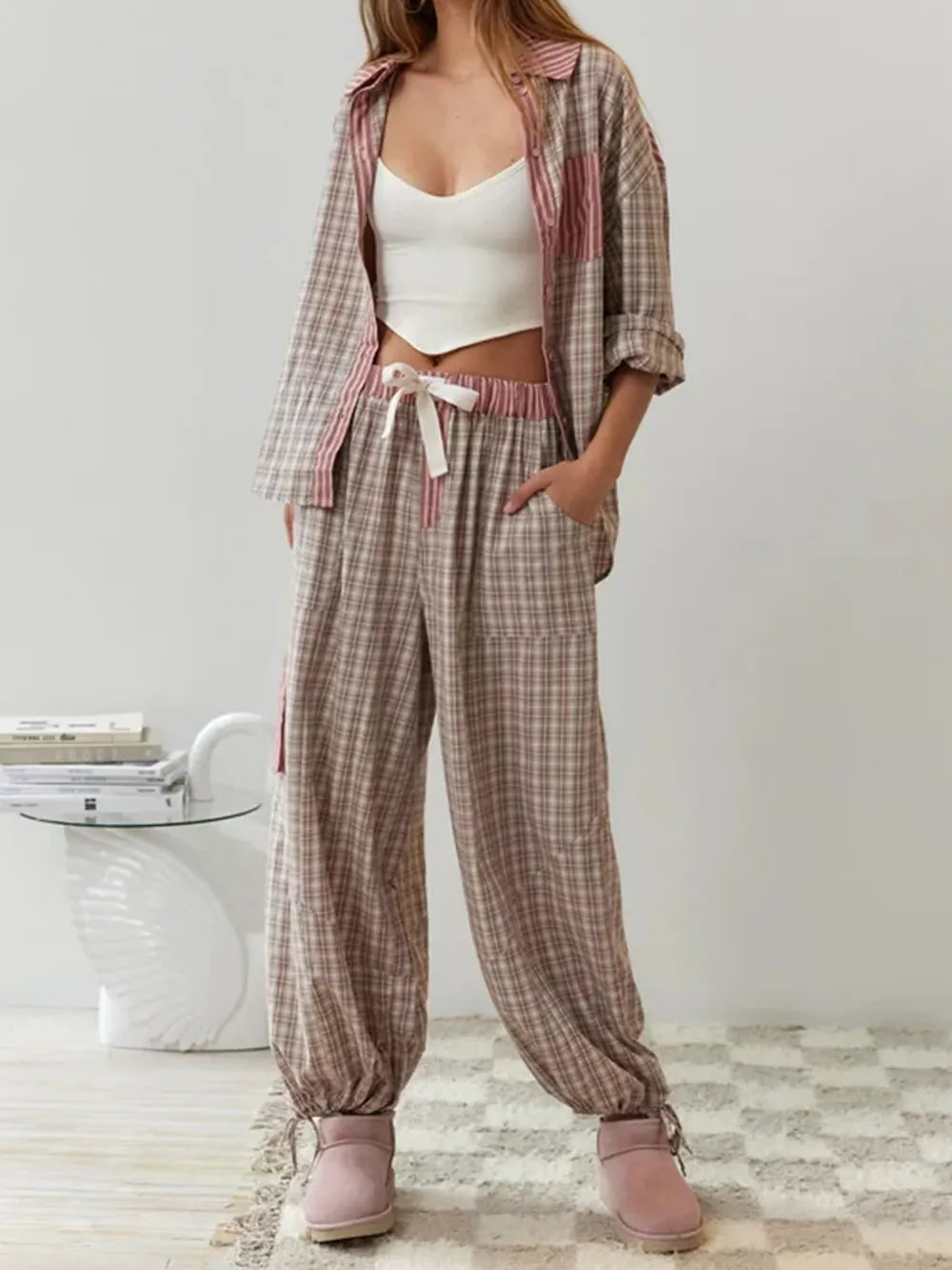 Pijama Mujer de Algodón Suave y Elástico Dos Piezas