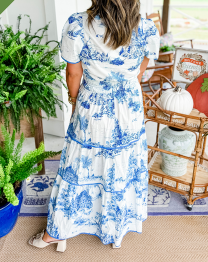 Vestido midi mujer con volantes estampado vintage