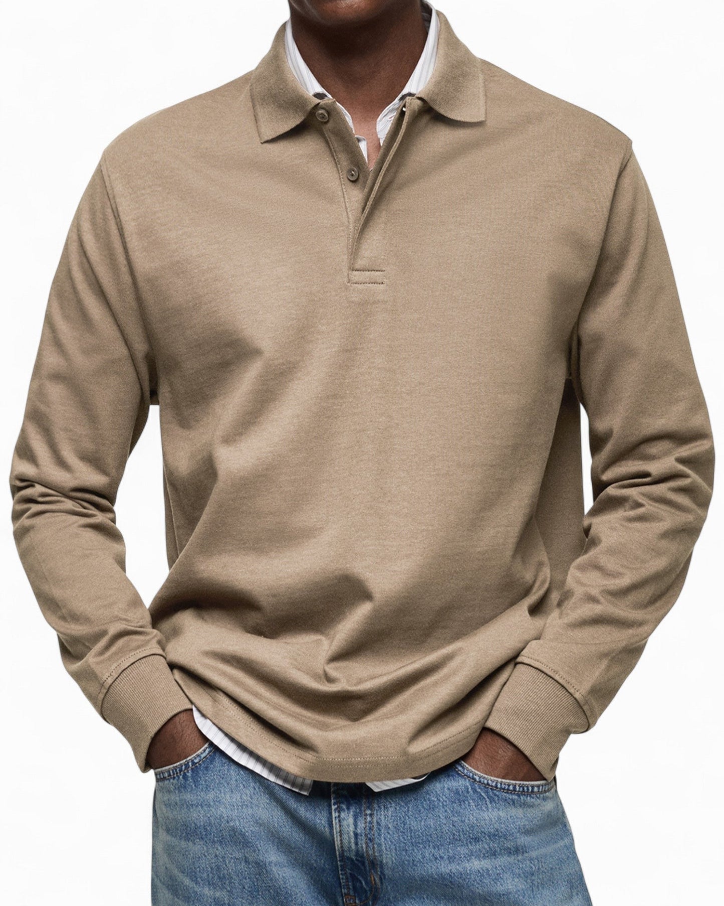 Polo hombre tejido suave manga larga estilo moderno diario