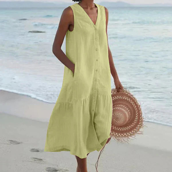 Vestido camisero Mujer sin mangas escote en V