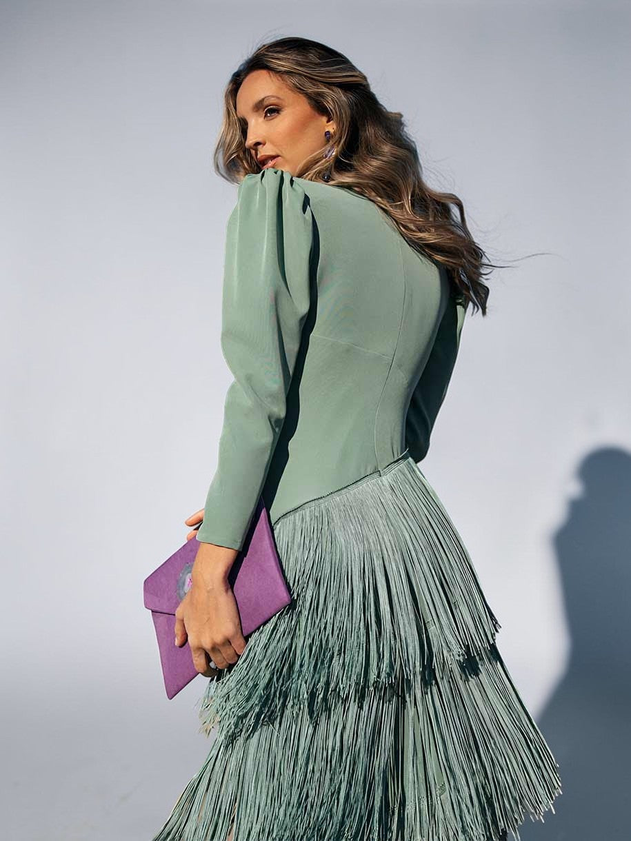 Vestido Mujer Elegante con Flecos Ajuste Clásico