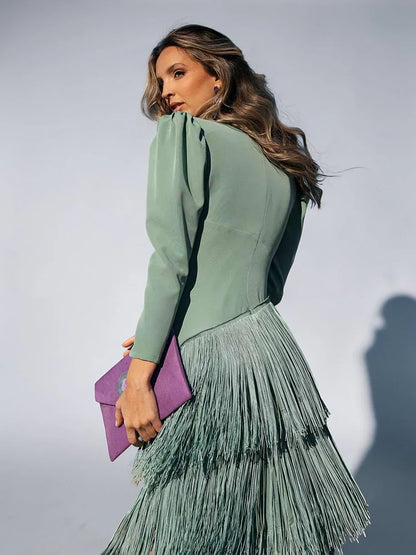Vestido Mujer con Flecos Estilo Elegante