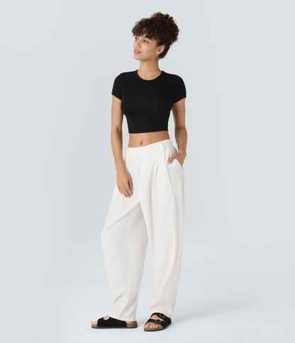 Pantalón Mujer Algodón Cintura Alta Corte Holgado