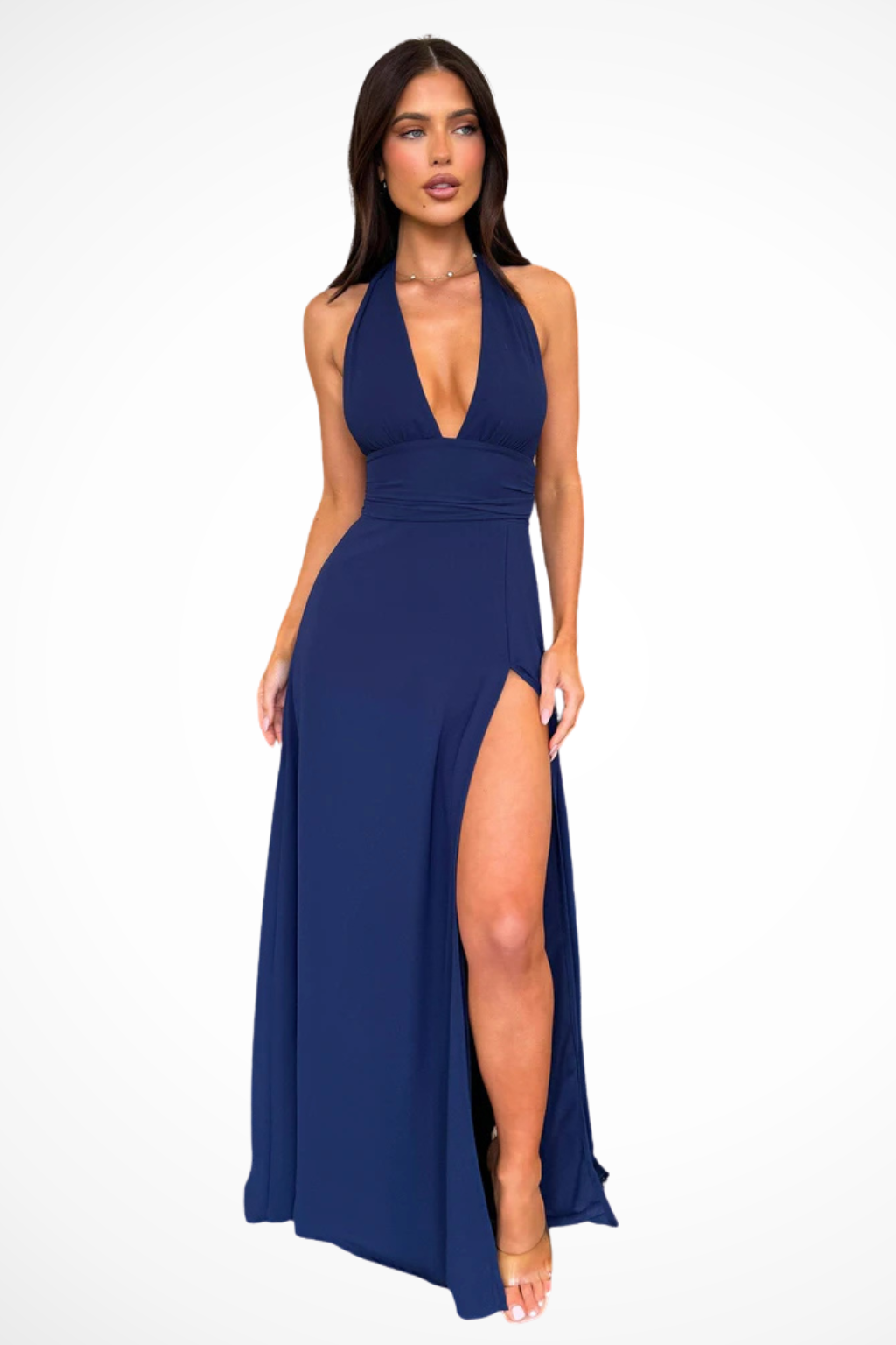 Vestido maxi mujer cuello halter abertura lateral