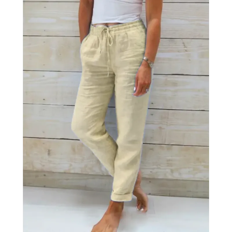 Pantalones mujer con corte relajado y cordón ajustable