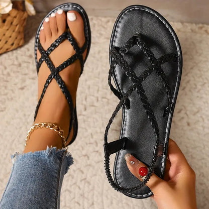 Sandalias planas mujer diseño trenzado tiras cruzadas