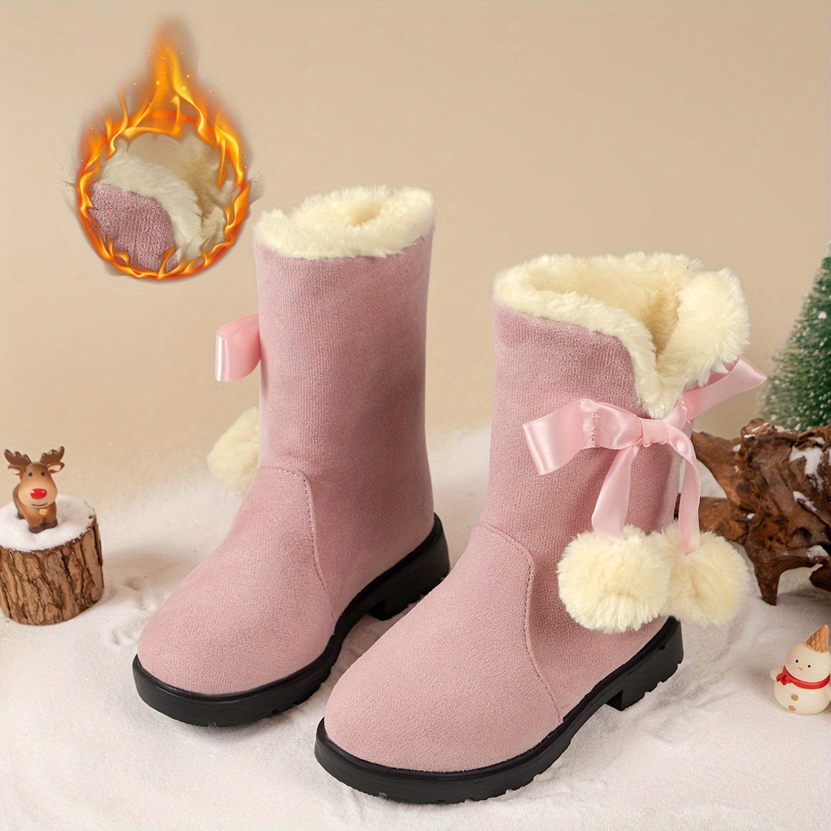 Botas de nieve niña de felpa cálida suela antideslizante