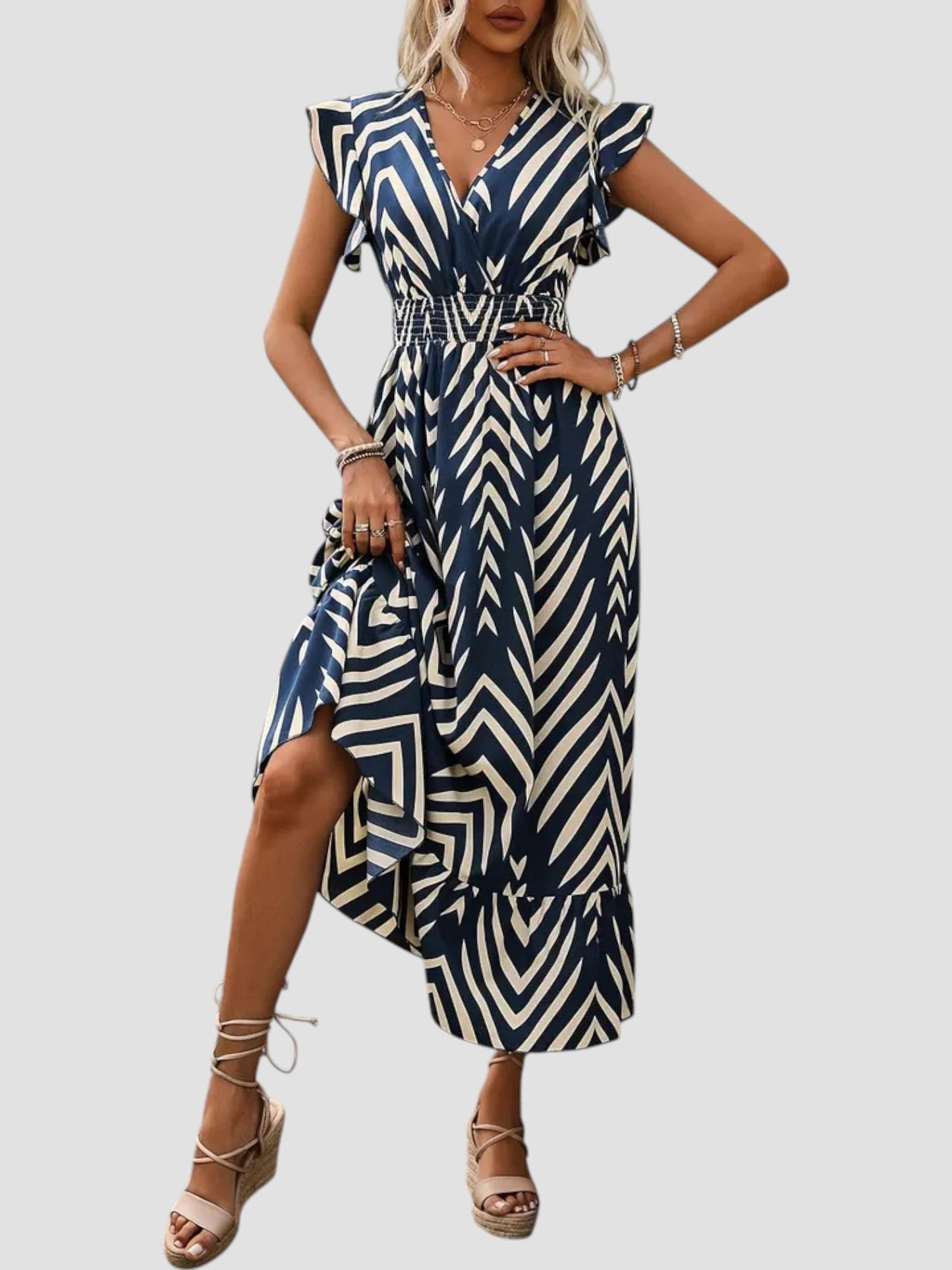 Vestido Mujer Verano Escote en V Estampado Grafico