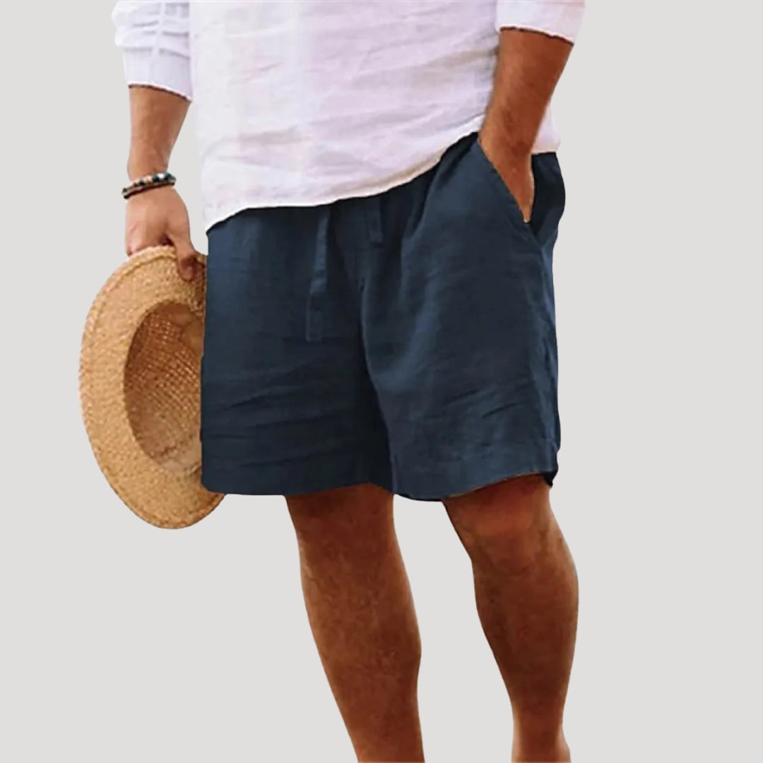 Pantalones Cortos Hombre de Lino Cintura Elástica Ajustable