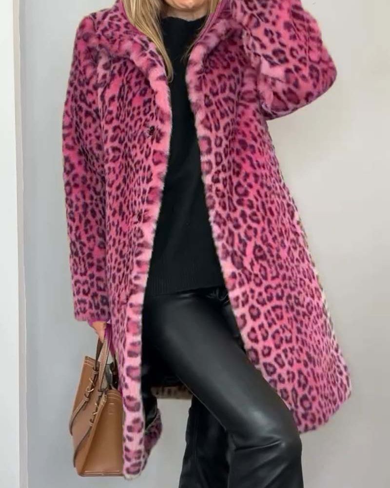 Abrigo Largo Mujer Estilo Moderno Tela Estampado Animal