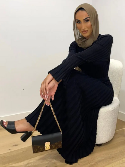 Vestido largo mujer de plumeti tejido elástico ajustado plisado