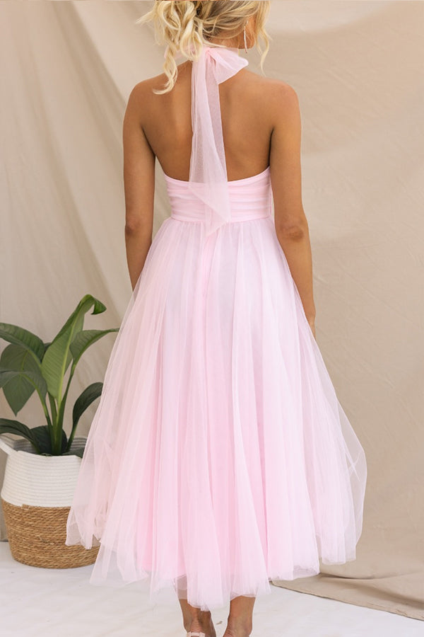 Vestido midi mujer Escote halter Falda voluminosa