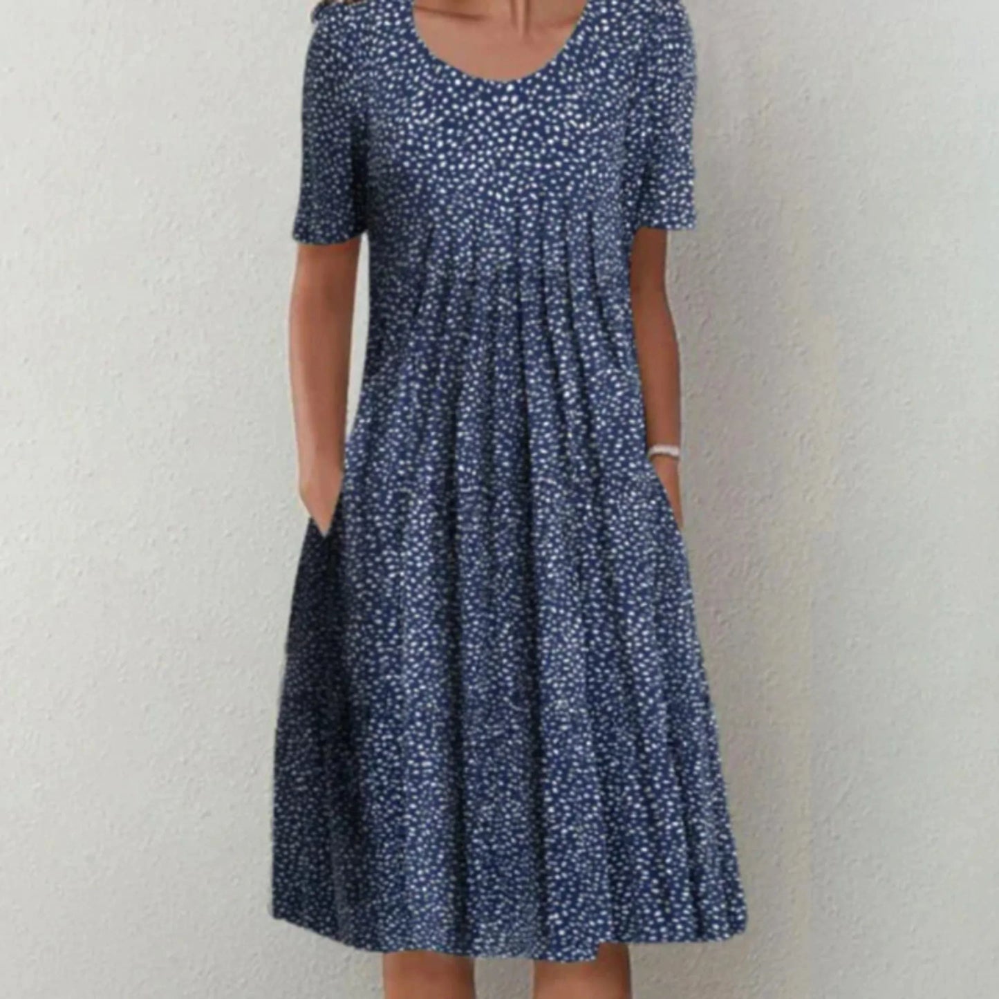 Vestido midi mujer de tela floral manga corta con bolsillos