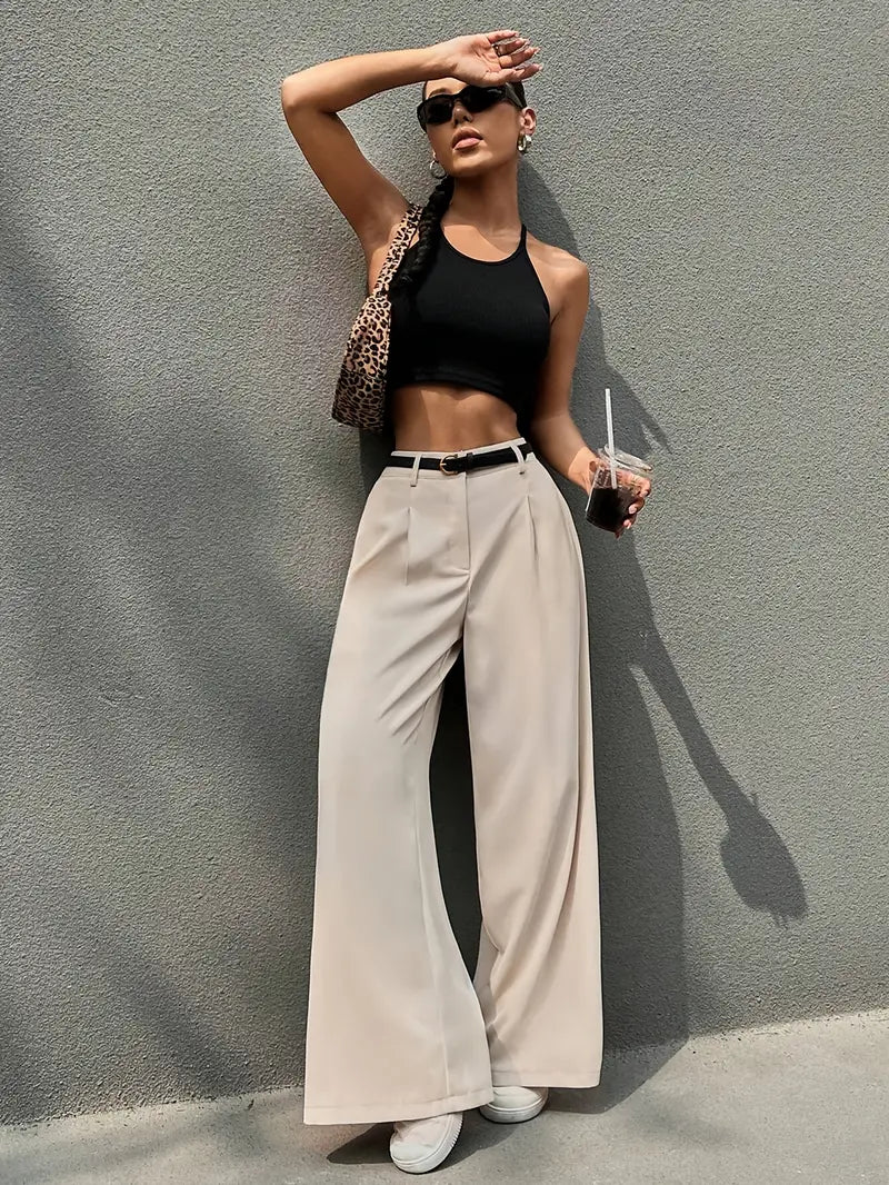 Pantalón Mujer Plisado Cintura Alta Corte Holgado