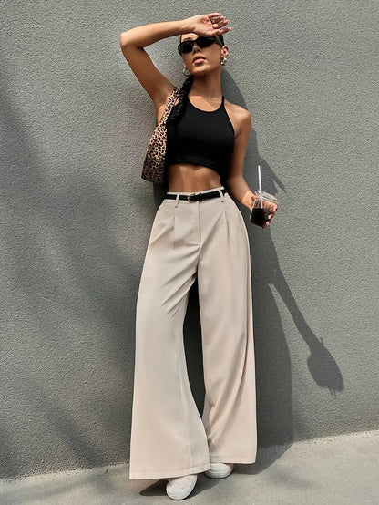 Pantalón Mujer Plisado Cintura Alta Corte Holgado