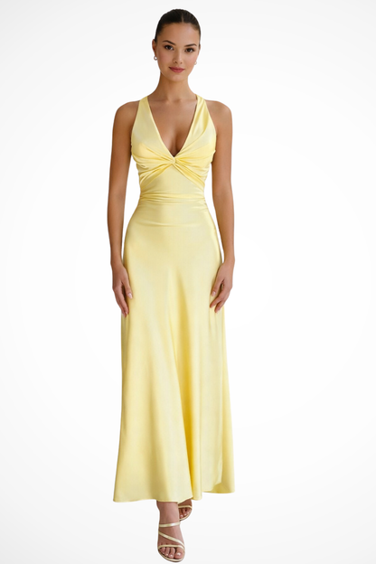 Vestido maxi mujer con cuello halter y espalda descubierta elegante - Mavetta