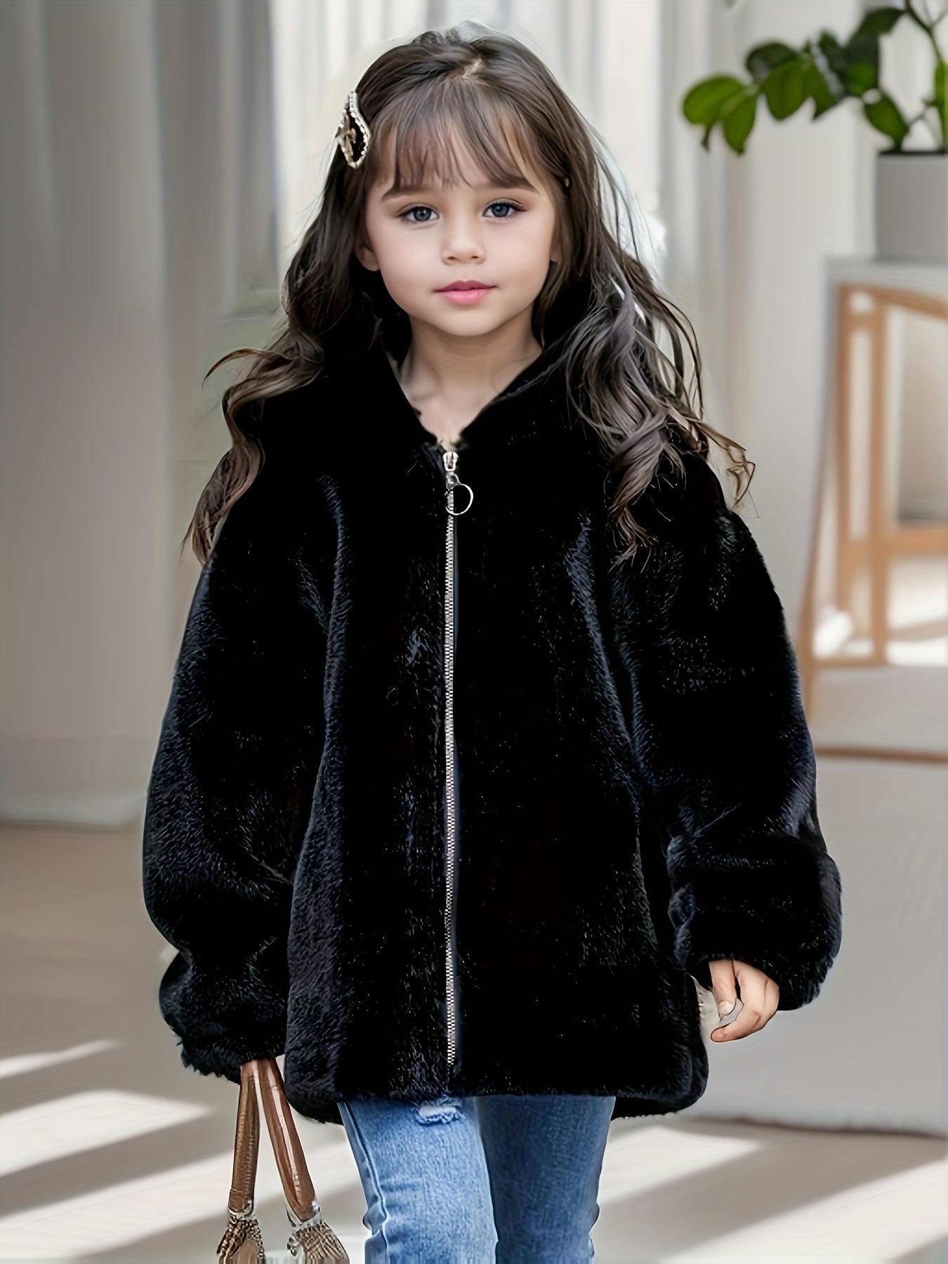 Chaqueta Niña de Felpa con Capucha y Orejitas