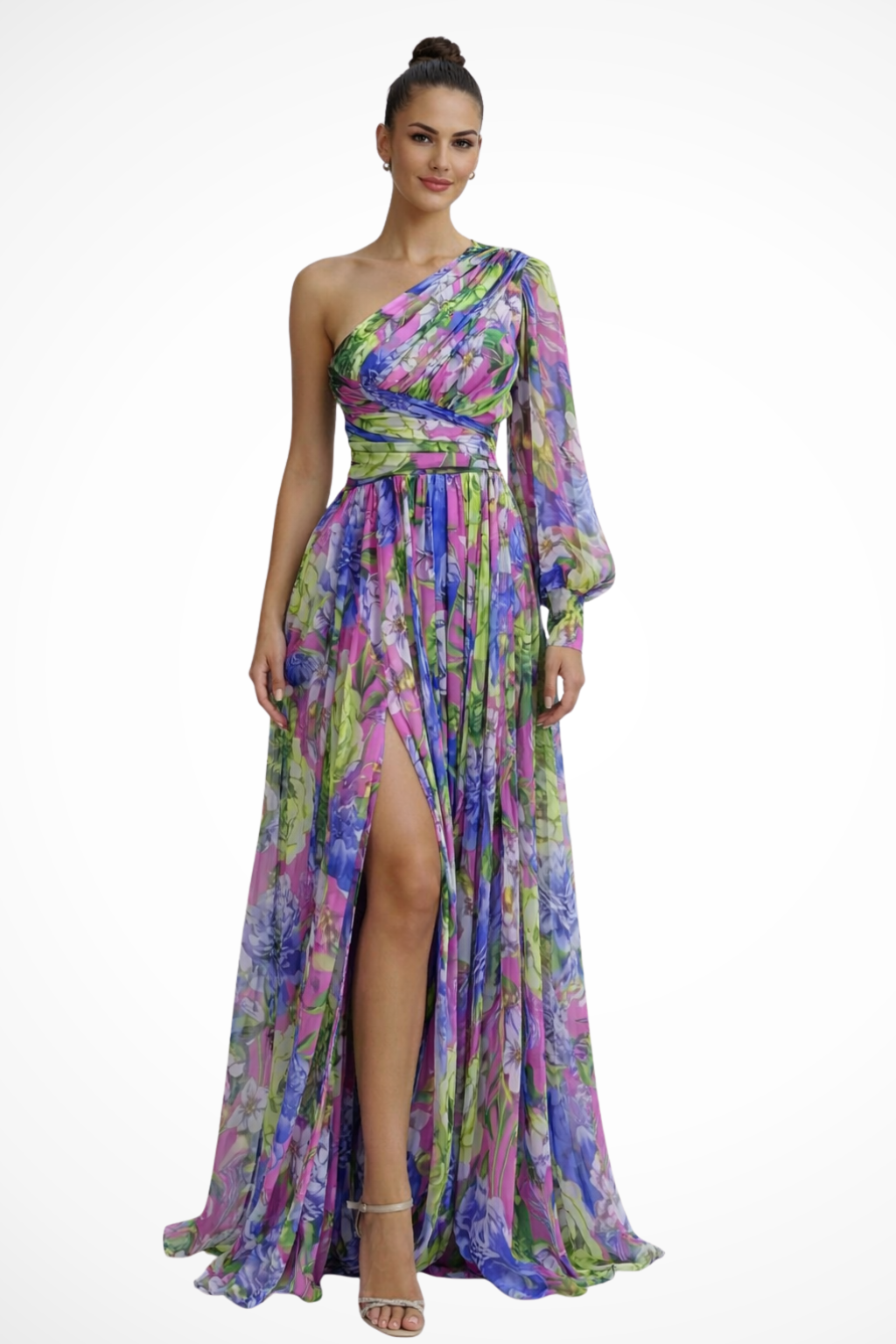 Vestido maxi mujer de un hombro fluido - Mavetta