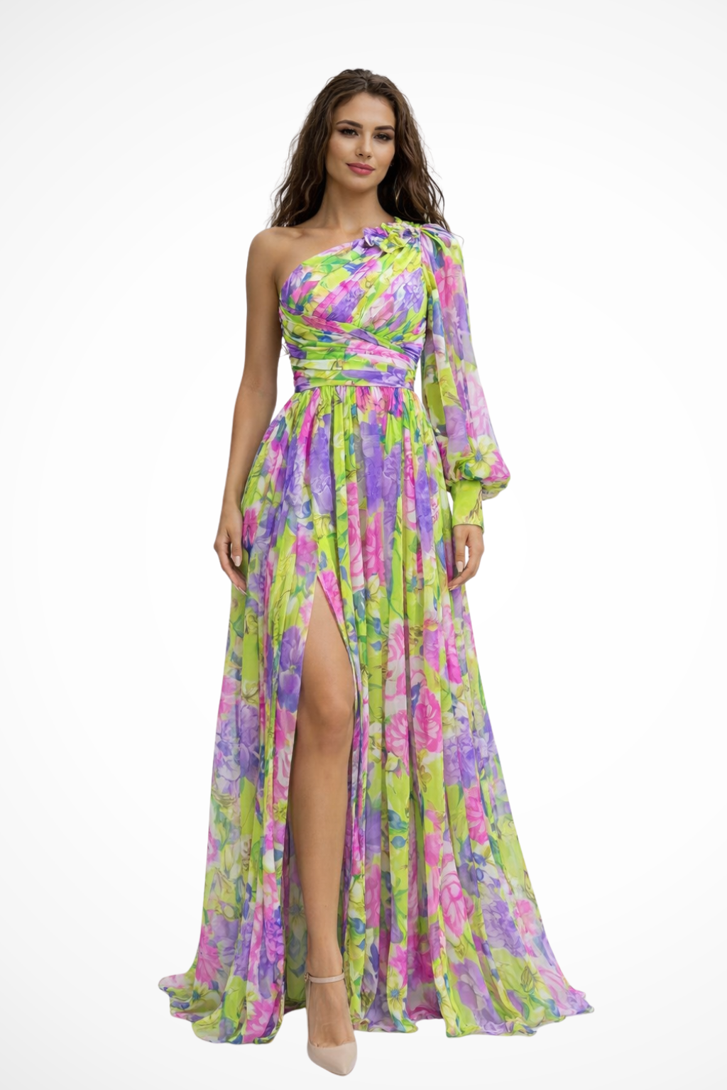 Vestido maxi mujer de un hombro fluido