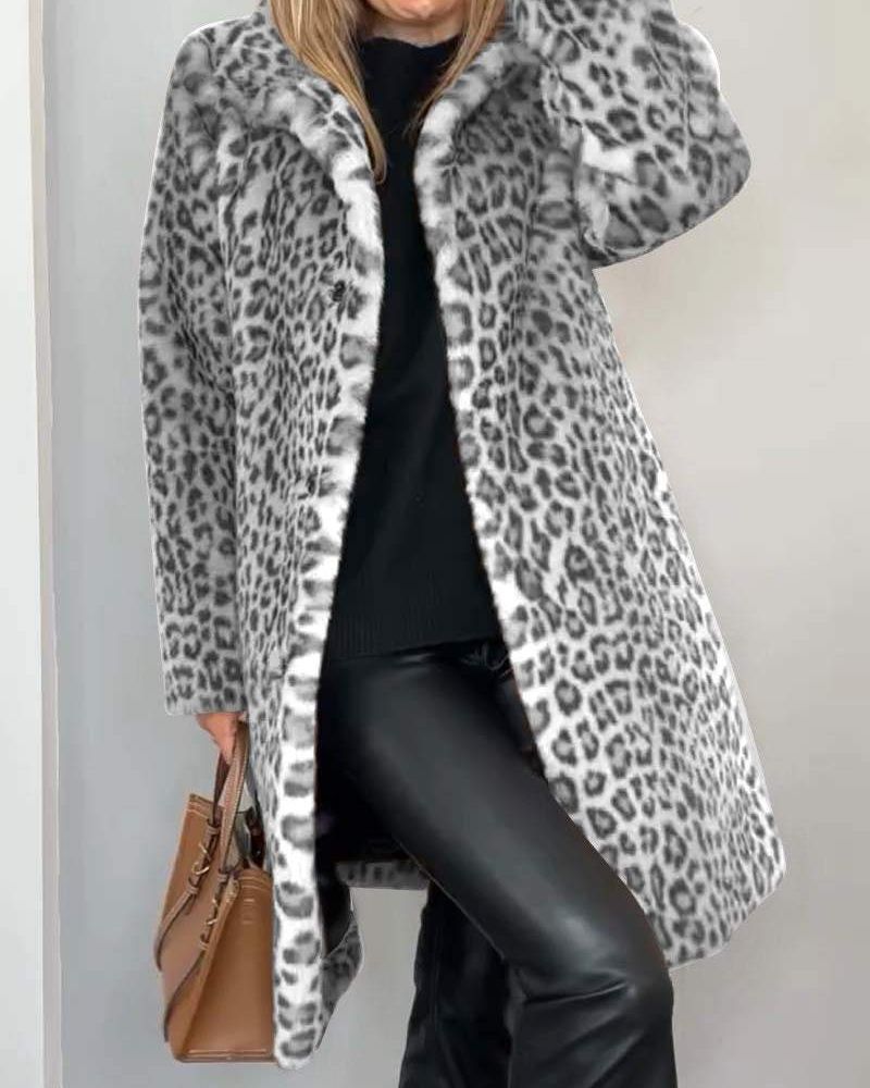 Abrigo Largo Mujer Estilo Moderno Tela Estampado Animal