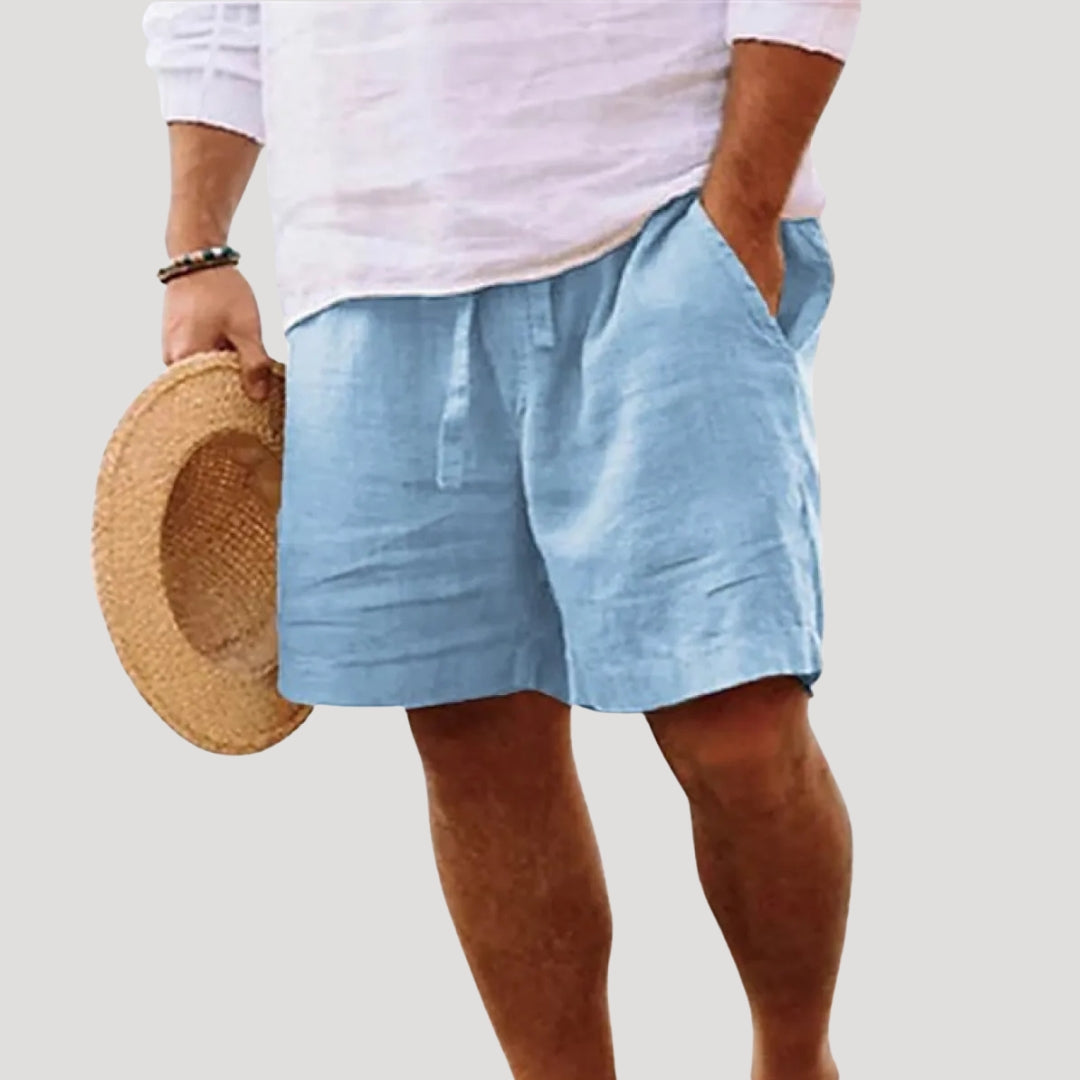Pantalones Cortos Hombre de Lino Cintura Elástica Ajustable