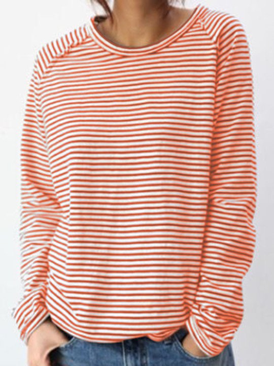 Camiseta Mujer Manga Larga Cuello Redondo Rayas