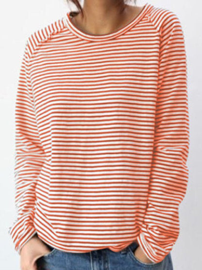 Camiseta Mujer Manga Larga Cuello Redondo Rayas