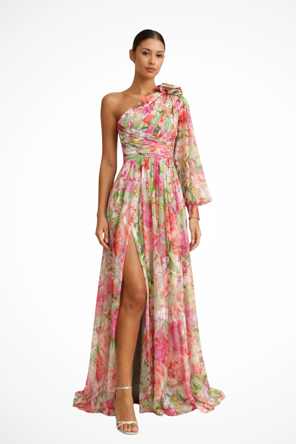 Vestido maxi mujer de un hombro fluido
