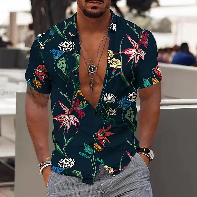 Camisa Hombre Estampado Estructurado Cuello Profundo