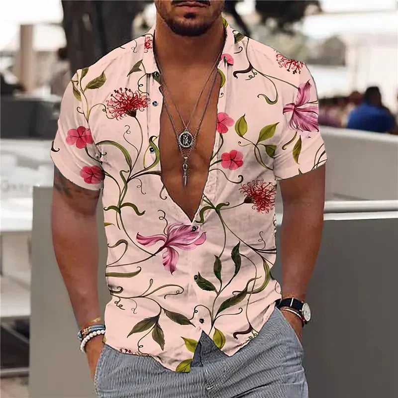 Camisa Hombre Estampado Estructurado Cuello Profundo