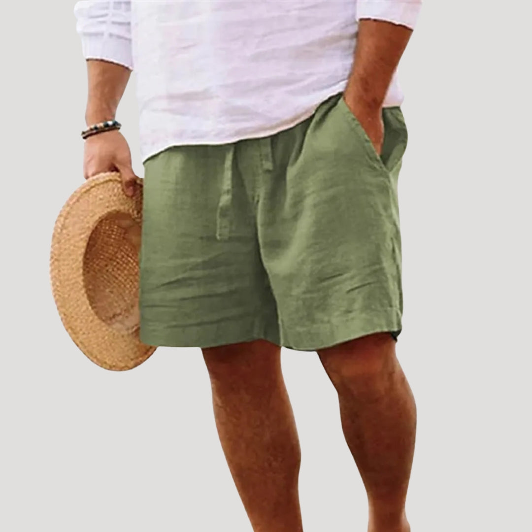 Pantalones Cortos Hombre de Lino Cintura Elástica Ajustable