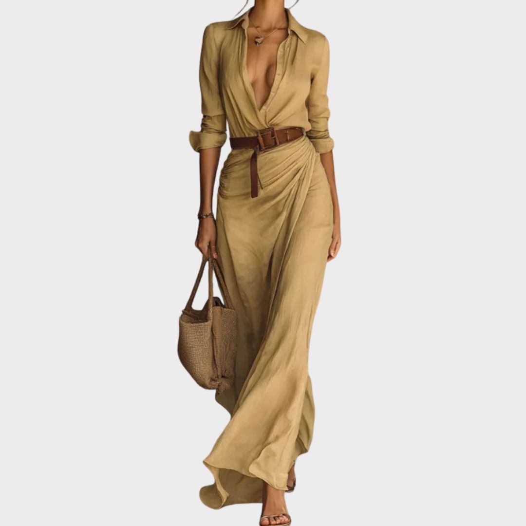 Vestido Largo Mujer Escote en V Diseño Cruzado - Mavetta