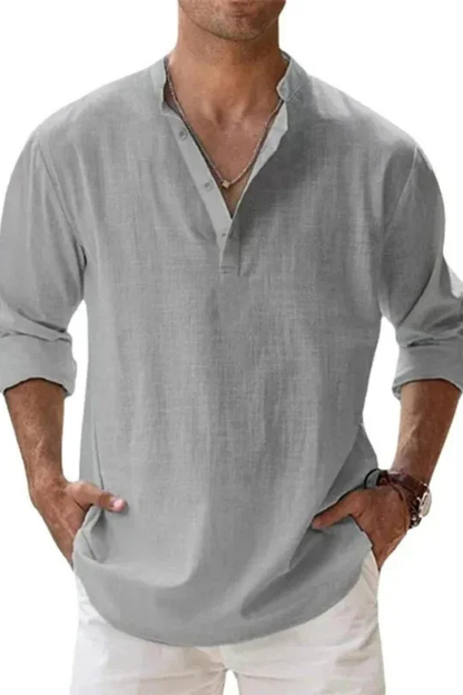 Camisa Henley Hombre de Lino Casual Ajuste Regular