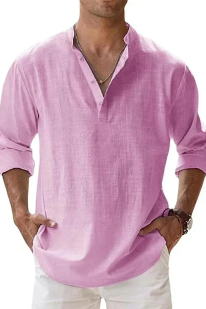 Camisa Henley Hombre de Lino Casual Ajuste Regular