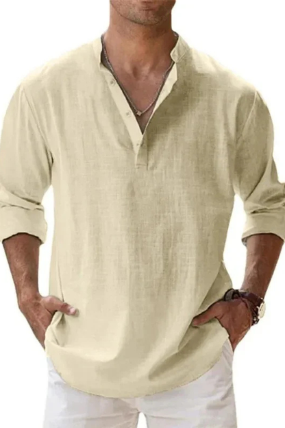 Camisa Henley Hombre de Lino Casual Ajuste Regular