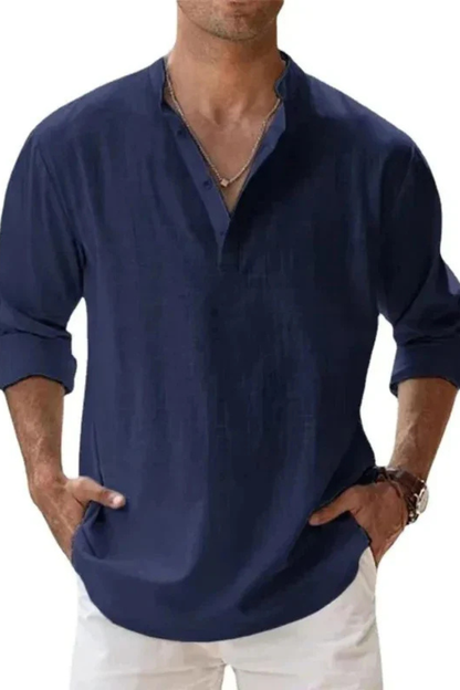 Camisa Henley Hombre de Lino Casual Ajuste Regular
