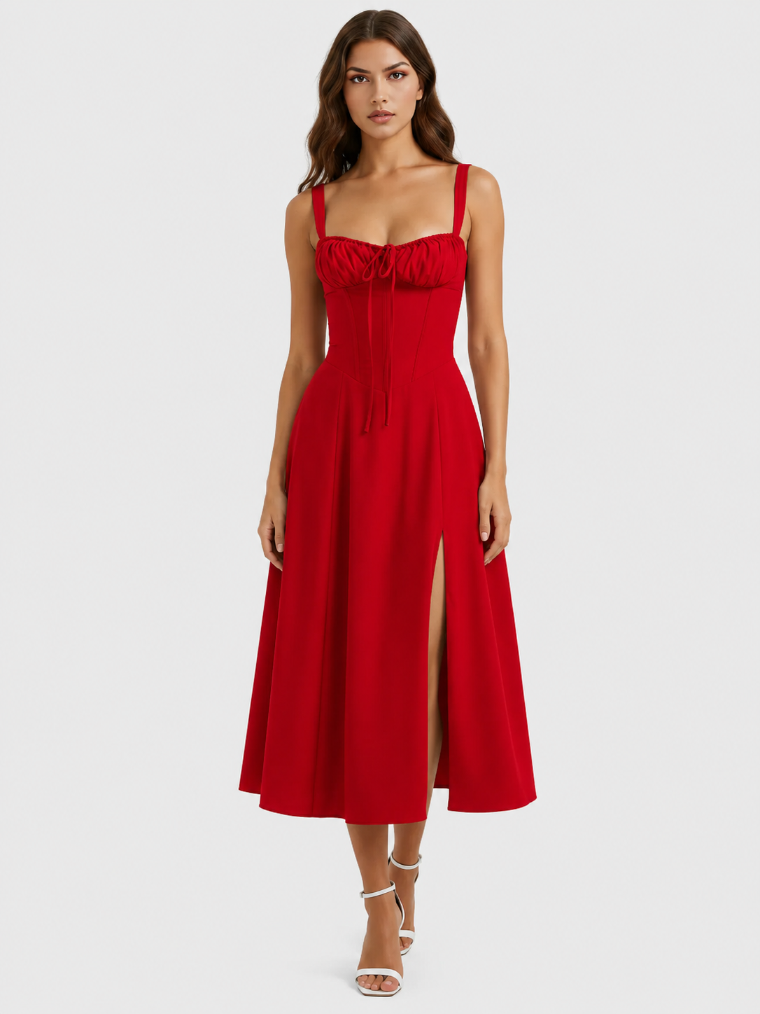 Vestido Midi Mujer con Corsé Ajustado